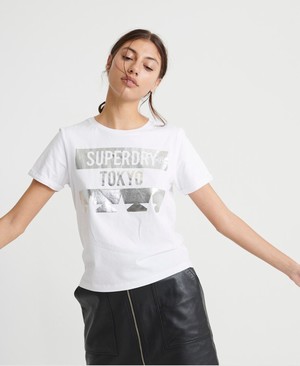 Superdry Tokyo Stars Boxy Női Pólók Fehér | EASKG3165